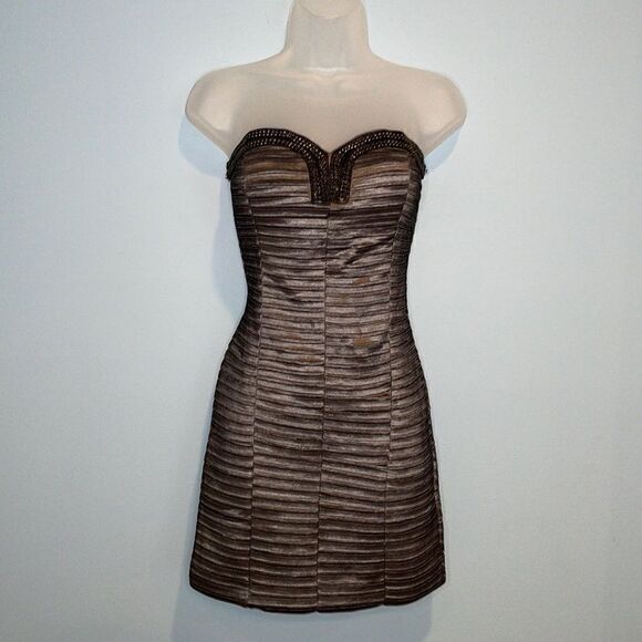 A'Gaci Metallic Ribbed Strapless Beaded Body Con Mini Dress - Picture 1 of 16